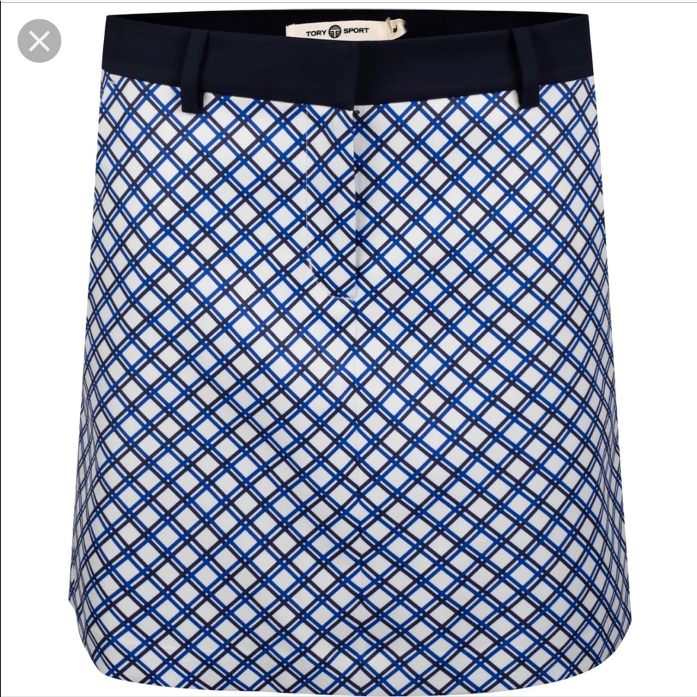 Tory Burch Sport Blue Plaid Gold Skirt